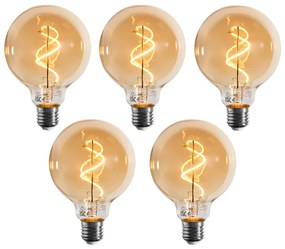 Conjunto de 5 Lâmpadas LED E27 Reguláveis de Filamento Espiral G95 Douradas 4W 270LM 2100K