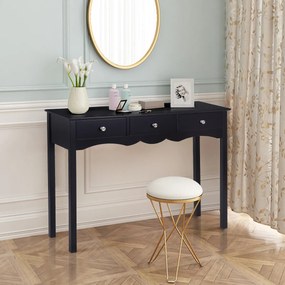 Secretária com 3 Gavetas, 100 x 32 x 75 cm, Multifuncional em MDF, Preto