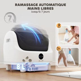 Caixa de areia autolimpante para gatos, automática, aberta, com isolamento de odores/proteção de segurança, branca