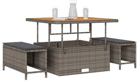 Conjunto de Jantar de Jardim de 3 Peças com Almofadas Cinza em Rattan