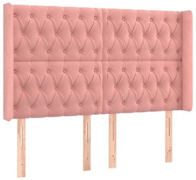 Cabeceira de cama c/ luzes LED veludo 147x16x118/128 cm rosa