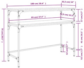 Mesa consola 100x35,5x75 cm derivados madeira carvalho castanho