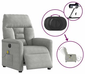Poltrona massagens reclinável elétrica microfibra cinza-claro