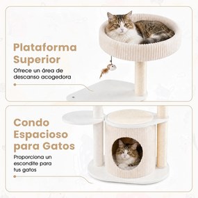Árvore de Arranhar para Gatos, 93 x 40 x 105 cm, Multinível com Postes de Sisal, Bege