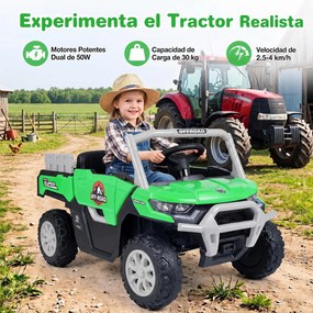Carrinho Elétrico Infantil 12V para crianaças 2 a 5 anos, 99 x 54 x 52 cm, Dois Motores, Verde