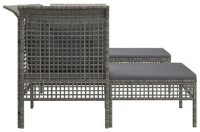 5 pcs conjunto lounge de jardim c/ almofadões vime PE cinzento