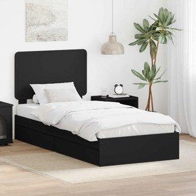 vidaXL Cama com Armazenamento Preto 90 x 190 cm Madeira processada