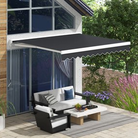 Toldo elétrico e manual retrátil, dimensões: 295 L x 250 L cm, com comando à distância incluído, em alumínio. Poliéster de alta densidade, cinzento