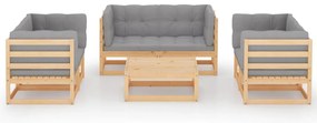 7 pcs conjunto lounge de jardim c/ almofadões pinho maciço