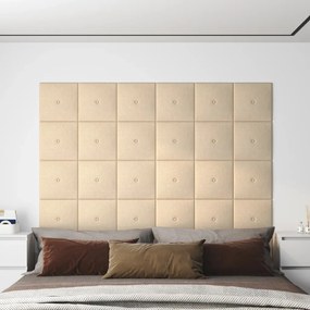 vidaXL Painel de parede 12 pcs 30x30 cm tecido 1,08 m² cor creme