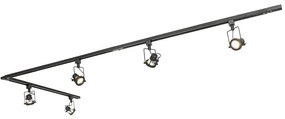 Sistema de trilhos industrial preto com 5 focos monofásicos - Suplux