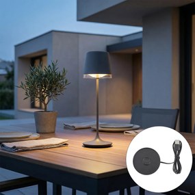 Candeeiro de Mesa Cinzento Escuro Incl. LED IP65 Recarregável com Estação de Carregamento - Bass