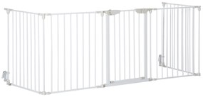 PawHut Barreira de Segurança para Animais de Estimação Barreira Dobrável de 5 Painéis com Fechadura Inteligente 300x74,5 cm Branco