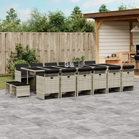 vidaXL 17 pcs conj. jantar jardim c/ almofadões vime PE cinzento-claro