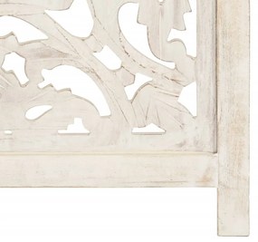Biombo esculp. mão 3 painéis 120x165 cm mangueira maciça branco