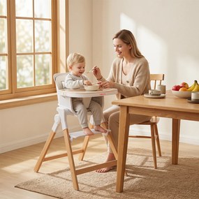 Cadeira de Alimentação Convertível 4 em 1, 71 x 58 x 93 cm, Bandeja Dupla Ajustável, Bege