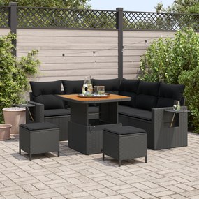Conjunto de Sofá de Jardim de 8 Peças com Almofadas Preto Polyrattan Acácia