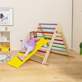 Triângulo de escalada de madeira 4 em 1 para crianças com rampa ajustável e reversível ou escalada 1+ anos multicolorido