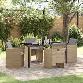 vidaXL Conjunto de Jantar de Jardim com 5 Peças e Almofadas Bege Rattan Poliéster