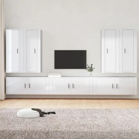 7 pcs conjunto móveis de TV madeira processada branco brilhante
