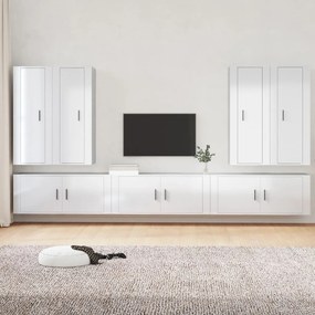 vidaXL 7 pcs conjunto móveis de TV madeira processada branco brilhante