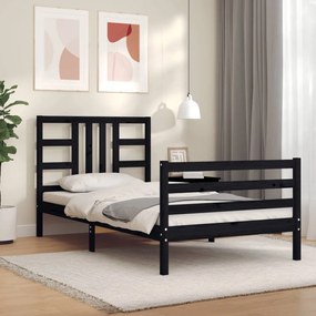 Estrutura de cama com cabeceira 90x200 cm madeira maciça preto