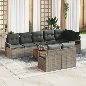 Conjunto de Sofás de Jardim 9 Peças com Almofadas Cinza em Rattan Poli
