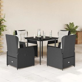 vidaXL 5 pcs conjunto de jantar p/ jardim c/ almofadões vime PE preto