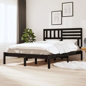 vidaXL Estrutura de cama de casal 135x190 cm pinho maciço preto