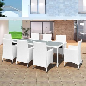 vidaXL 9 pcs conjunto de jantar para exterior vime branco nata