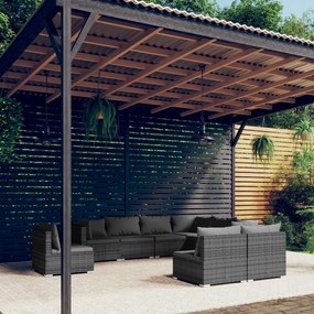 vidaXL 9 pcs conjunto lounge de jardim c/ almofadões vime PE cinzento