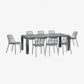 Conjunto De Mesa Retangular Arnadine (220x100 Cm) E 8 Cadeiras De Jantar Maeba Cinza Grafito - Sklum