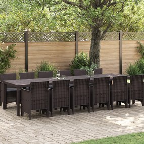 Conjunto de Jantar de Jardim vidaXL de 13 Peças com Almofadas de Rattan Polido Castanho