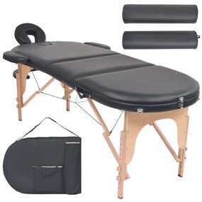 110159 vidaXL Mesa de massagem dobrável c/ 2 rolos 4cm espessura oval preto