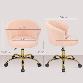 Cadeira de escritório, cadeira ergonómica de escritório com regulação de altura, cadeira giratória, base em aço, cor-de-rosa