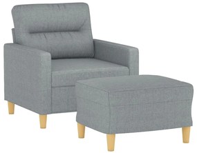 Poltrona com apoio de pés 60 cm tecido cinzento-claro