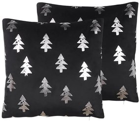 Conjunto de 2 almofadas de veludo preto padrão natalício 45 x 45 cm CUPID Beliani