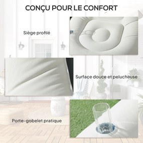 Sofá insuflável com apoio para os pés (bomba não incluída), tecido com aspeto de peluche macio e suporte para copos, cinzento