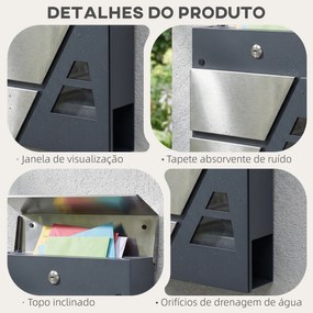 Caixa de Correio Exterior de Aço Inoxidável 13 L Caixa de Correio de Parede com Fechadura e 2 Chaves Suporte para Jornais Cinzento Escuro