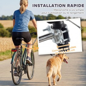 Trela para cães para andar de bicicleta, 180 cm, em aço inoxidável, fixação rápida, mola amortecedora, correia ajustável, prateada