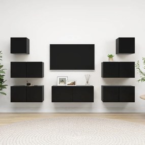 vidaXL 7 pcs conjunto de móveis de TV derivados de madeira preto