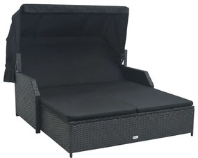 vidaXL Espreguiçadeira com toldo para 2 pessoas vime PE preto