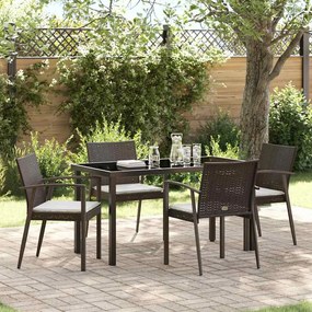 vidaXL Conjunto de Jantar de Jardim em 5 Peças com Almofadas em Rattan Sintético Castanho