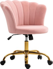 Cadeira de escritório em veludo, cadeira de Toucador com encosto em forma de pétala, altura ajustável, 69 x 64 x 80-90 cm, rosa