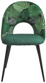 Conjunto 2 Cadeiras Cozinha, sala  ORQUIDEA, metal, tecido veludo verde com encosto florais combinando