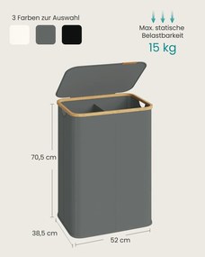 Cesto da roupa suja 52 x 38,5 x 70,5 cm com tampa, 140 litros, em tecido Oxford cinzento ardósia