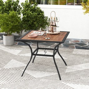 Mesa de jantar de jardim para 4 pessoas quadrada com orifício ajustável para guarda-sol e tampo de imitação madeira