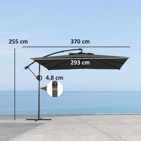 Guarda-sol de 3 x 3 m com manivela, base em cruz, inclinação e rotação de 360°, lona de 180 g/m² cinzento escuro