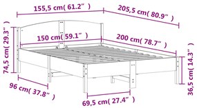Cama sem colchão 150x200 cm madeira pinho maciça castanho-mel