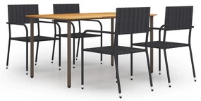 vidaXL 5 pcs conjunto de jantar para jardim vime PE preto